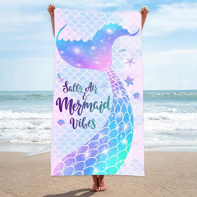 Bonsai Tree Mermaid Beach Towel, Mermaid Tail Cute Microfiber Bath Towel for Girls, Mermaid Scales Sand Free Quick Dry Womens Travel Towels for Yoga Sports 31" x 63" - Image 5